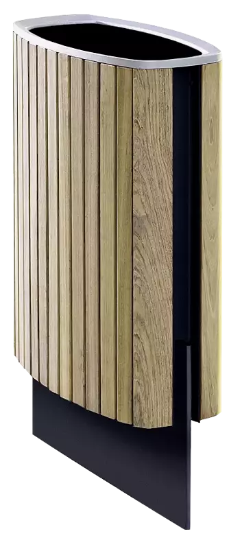 Abfallbehälter MINIUM mit durchgehender flacher Fußplatte zum Aufdübeln, mit Robinienholzbelattung, Stahlteile in RAL 7016 anthrazitgrau