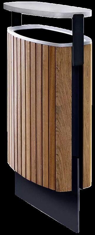 Abfallbehälter MINIUM mit Schutzdach, zum Aufdübeln, mit Jatobaholzbelattung, Stahlteile in RAL 7016 anthrazitgrau