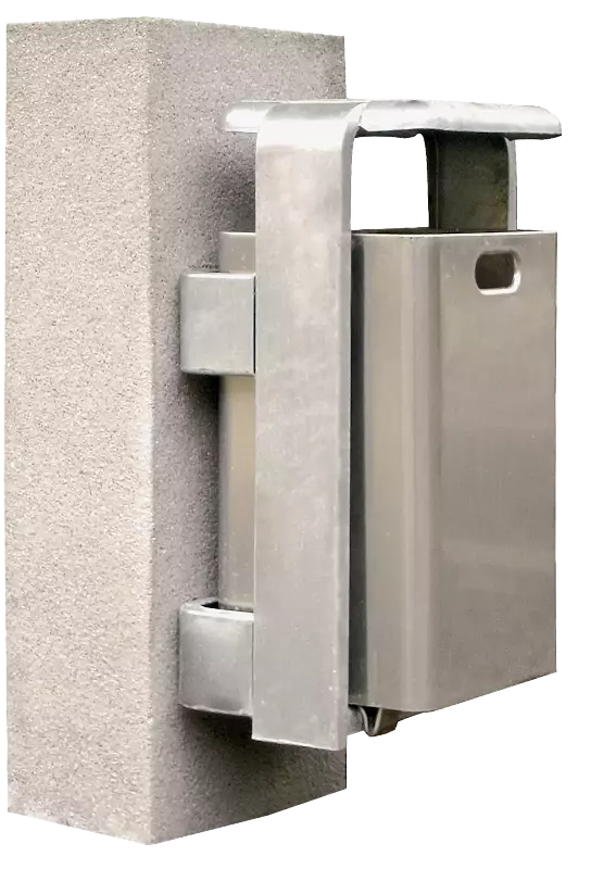 Abfallbehälter SHIPLEY, zur Wandbefestigung, Behälter aus Aluminium geschliffen, Rahmen aus Stahl feuerverzinkt