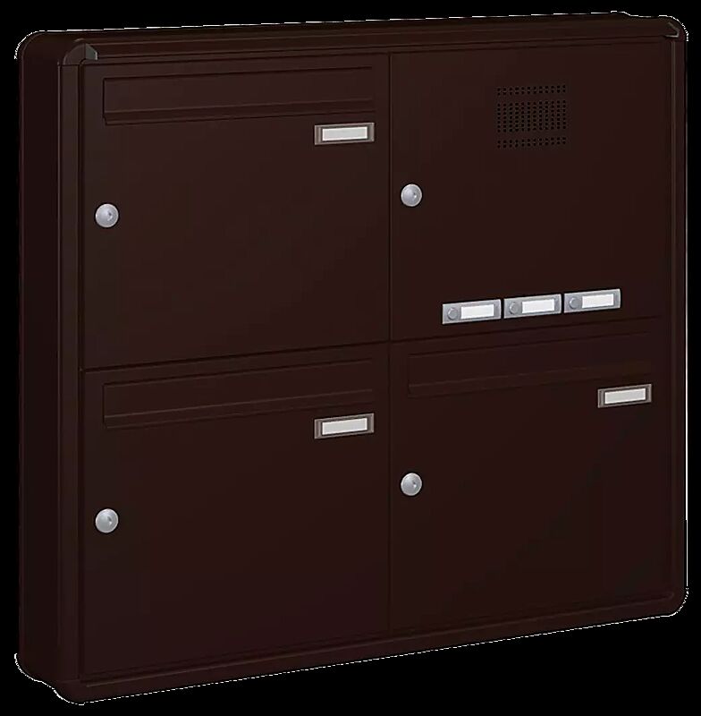 Aufputzanlage NIZZA NEW mit 3 Briefkästen, mit Sprech- / Klingelfach, in RAL 8017 schokoladenbraun