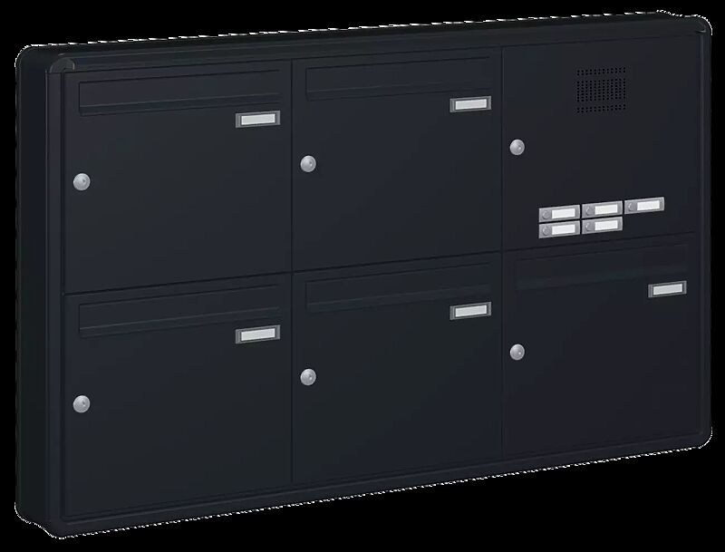 Aufputzanlage NIZZA NEW mit 5 Briefkästen, mit Sprech- / Klingelfach, in RAL 7016 anthrazitgrau