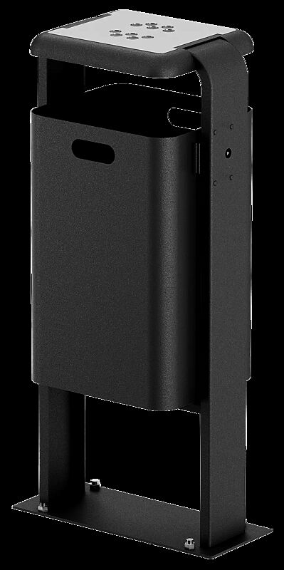 Abfallbehälter SHIPLEY mit Ascher, 40 Liter, zum Aufdübeln, Behälter aus Stahl bzw. Aluminium, Rahmen aus Stahl, in RAL 7016 anthrazitgrau