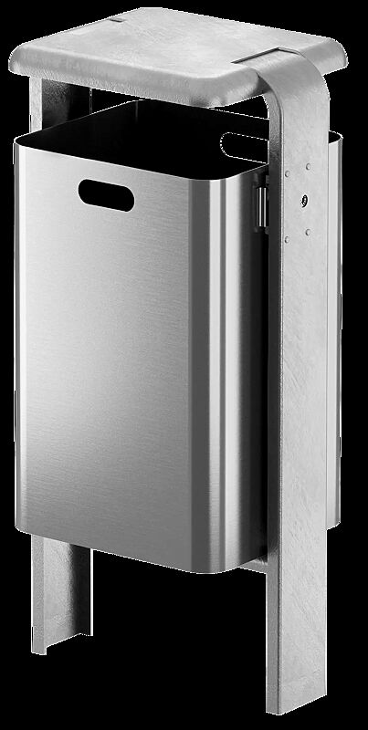 Abfallbehälter SHIPLEY, 60 Liter, zum Einbetonieren, Behälter aus Aluminium, Rahmen aus Stahl, feuerverzinkt