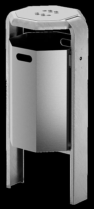 Abfallbehälter COVENTRY mit Ascher, 45 Liter, zum Einbetonieren, Behälter aus Aluminium, Rahmen aus Stahl, feuerverzinkt