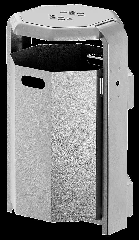 Abfallbehälter COVENTRY mit Ascher, 45 Liter, Behälter und Rahmen aus Stahl, feuerverzinkt