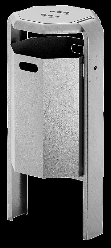 Abfallbehälter COVENTRY mit Ascher, 45 Liter, zum Einbetonieren, Behälter und Rahmen aus Stahl, feuerverzinkt