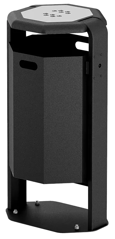 Abfallbehälter COVENTRY mit Ascher, 65 Liter, zum Aufdübeln, Behälter aus Aluminium, Rahmen aus Stahl, in RAL 7016 anthrazitgrau