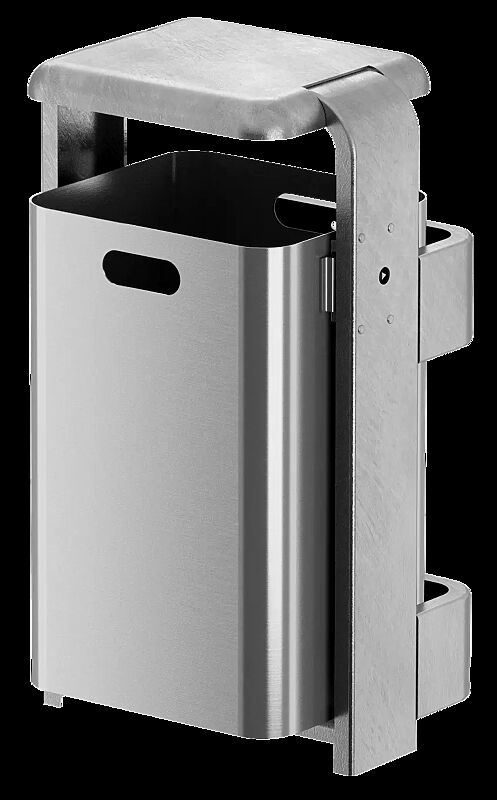 Abfallbehälter SHIPLEY, 40 Liter, zur Pfostenbefestigung, Behälter aus Aluminium, Rahmen aus Stahl, feuerverzinkt