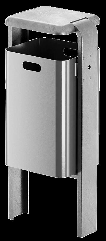 Abfallbehälter SHIPLEY, 40 Liter, zum Einbetonieren, Behälter aus Aluminium, Rahmen aus Stahl, feuerverzinkt