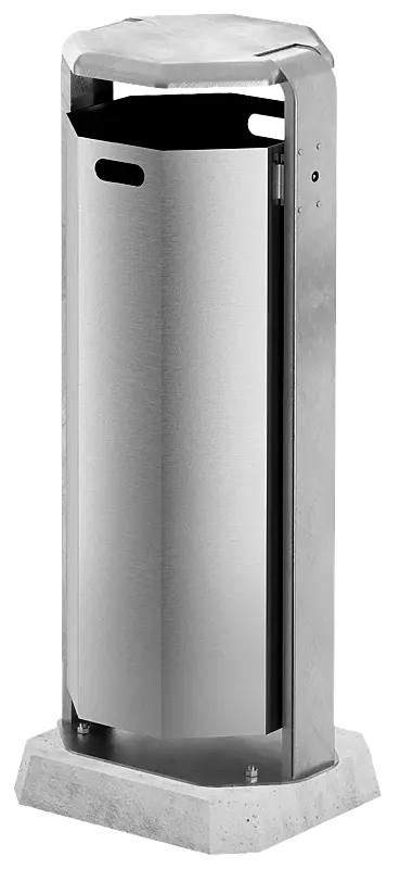 Abfallbehälter KENT mit Betonsockel zum freien Aufstellen, Behälter aus Aluminium, Rahmen aus Stahl, feuerverzinkt