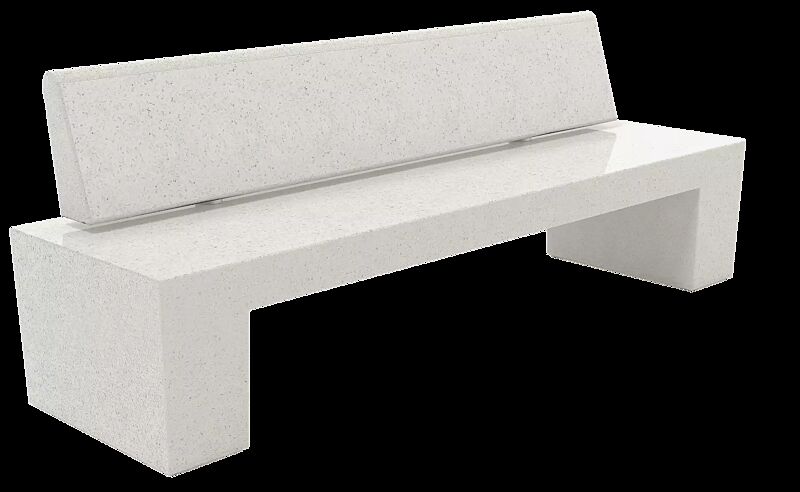 Sitzbank ERACLEA mit Rückenlehne, aus rekonstituiertem Marmor, Sitzfläche und Rückenlehne geschliffen, in weiß carrara