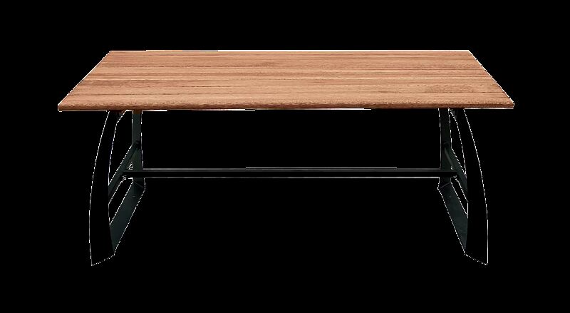 Tisch ADAM mit Lärchenholzbelattung, Stahlteile in RAL 9005 tiefschwarz