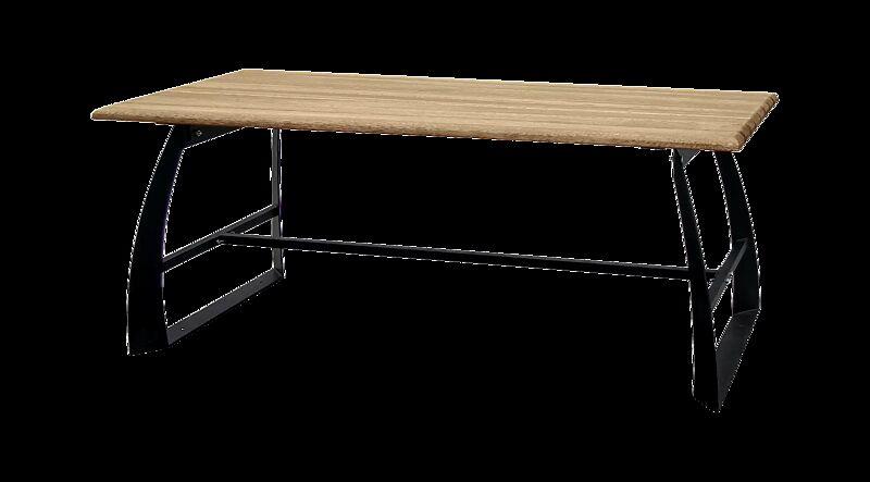 Tisch ADAM mit Fichtenholzbelattung, Stahlteile in RAL 9005 tiefschwarz