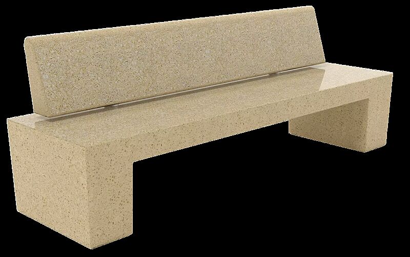 Sitzbank ERACLEA mit Rückenlehne, aus rekonstituiertem Marmor, Sitzfläche und Rückenlehne geschliffen, in gelb mori