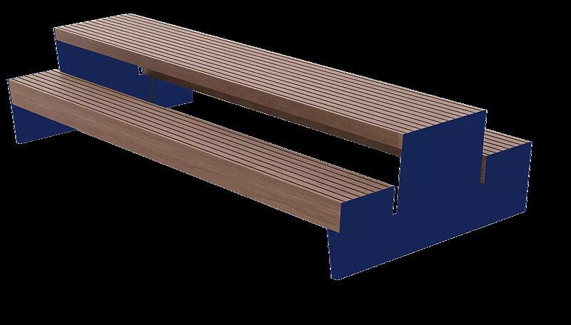 Bank-Tisch-Kombination BLOCQ mit Jatobaholzbelattung, Stahlteile in RAL 5002 ultramarinblau