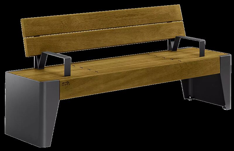 Sitzbank FOLA mit Rückenlehne und Armlehnen, Stahlteile in DB 703 eisenglimmer