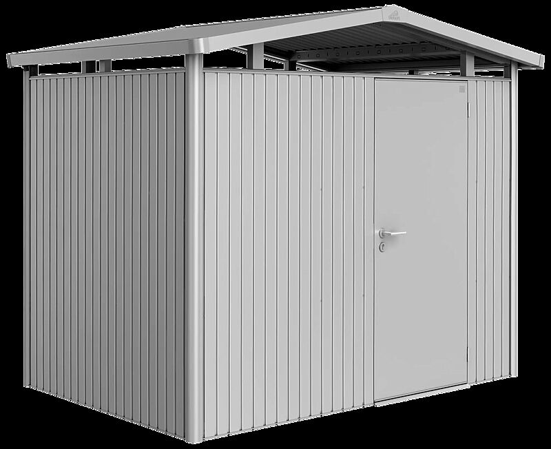 Gerätehaus PANORAMA®, Modell 2 in silber-metallic, mit Einflügeltür