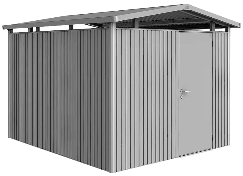 Gerätehaus PANORAMA®, Modell 5 in silber-metallic, mit Einflügeltür