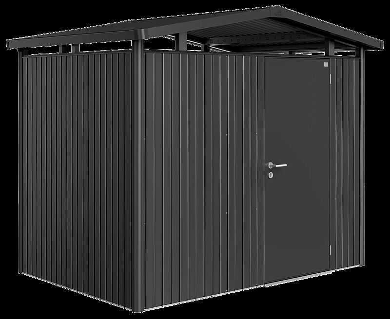 Gerätehaus PANORAMA®, Modell 2 in dunkelgrau-metallic, mit Einflügeltür