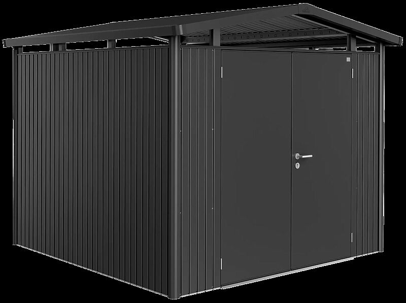 Gerätehaus PANORAMA®, Modell 4 in dunkelgrau-metallic, mit Doppelflügeltür