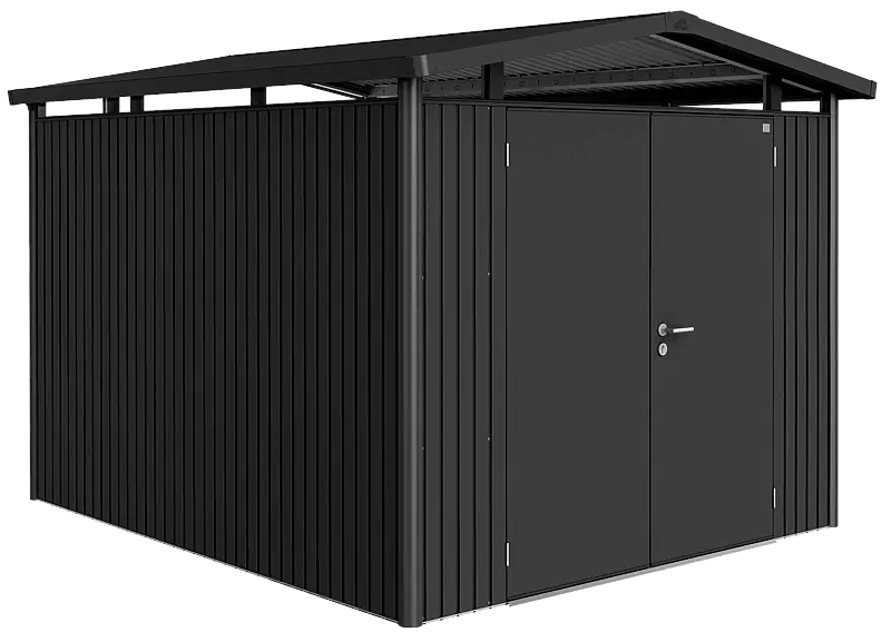 Gerätehaus PANORAMA®, Modell 5 in dunkelgrau-metallic, mit Doppelflügeltür