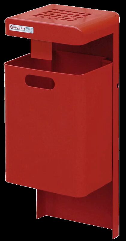 Abfallbehälter HALIFAX, 43 Liter, mit Hausmüllstop und Ascher, zum Einbetonieren, in RAL 3000 feuerrot