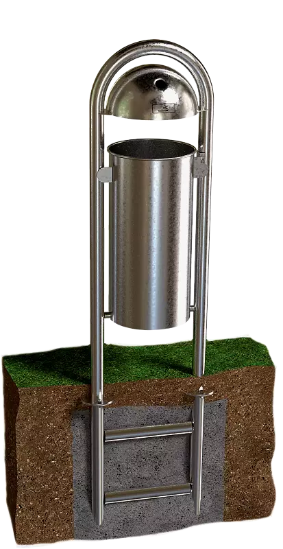 Abfallbehälter WOLVERTON mit Ascher, Vollblech, zum Einbetonieren, feuerverzinkt