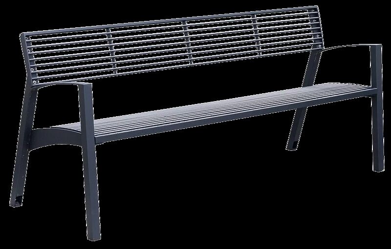 Sitzbank VERA mit Rückenlehne und Armlehnen, Stahlteile in RAL 7016 anthrazitgrau