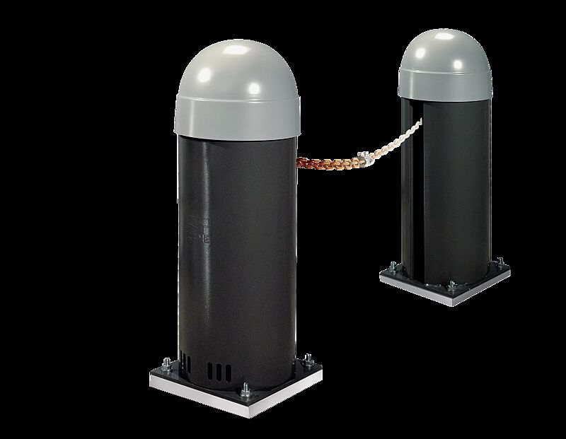 Komplett-Set bestehend aus Säule mit integriertem Motor und Steuerung, Säule mit Gegengewicht und Abwickeleinheit, Kette bis 8 m bzw. 16 m je Modell