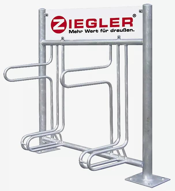 Fahrradständer ADELAIDE einseitig, zum Aufdübeln, 2 Stellplätze, mit Werbeschild, feuerverzinkt