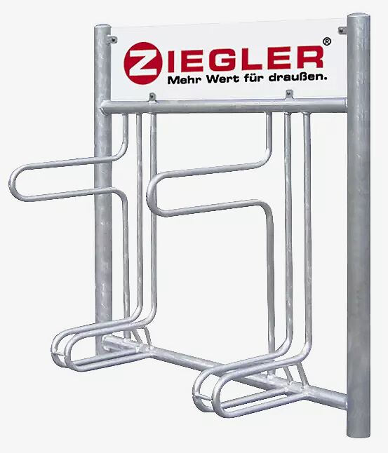 Fahrradständer ADELAIDE einseitig, zum Einbetonieren, 2 Stellplätze, mit Werbeschild, feuerverzinkt