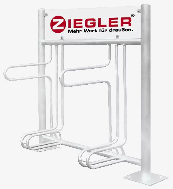 Fahrradständer ADELAIDE einseitig, zum Aufdübeln, 2 Stellplätze, mit Werbeschild, Edelstahl