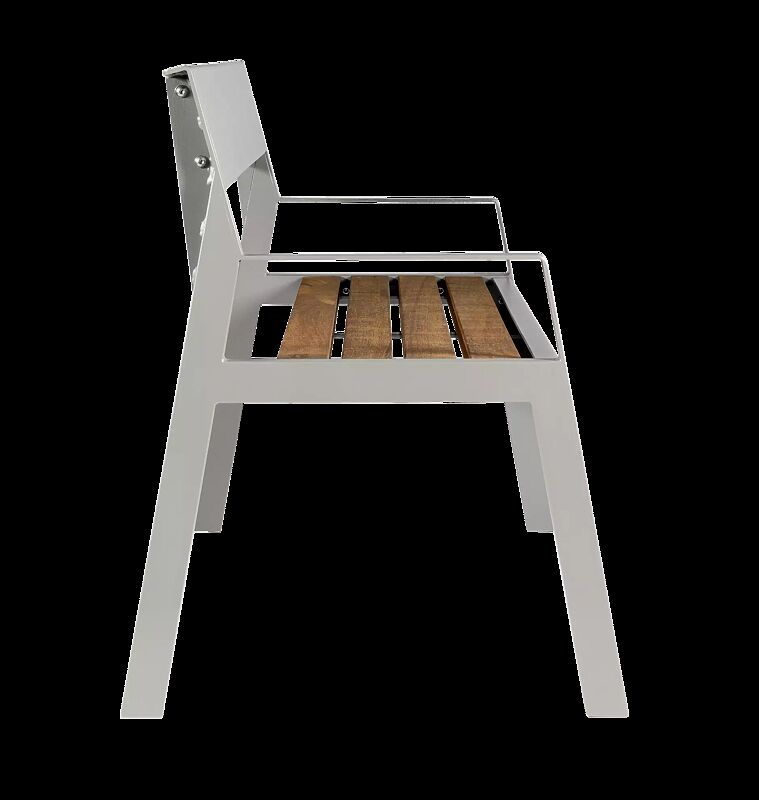 Sitzbank CASTEO mit Rückenlehne und Armlehnen, mit Hartholzbelattung, Stahlteile in RAL 9007 graualuminium