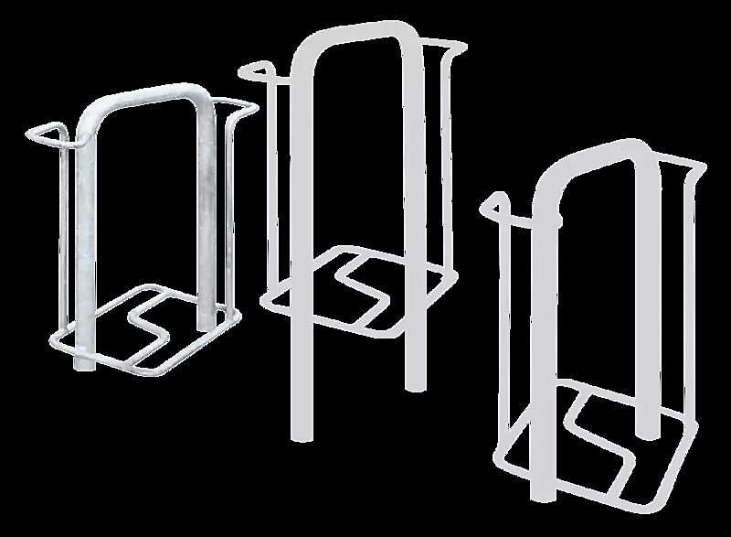 Fahrradparker MISSOURI doppelseitig 90°, tief / hoch, zum Aufdübeln bei -250 mm, feuerverzinkt