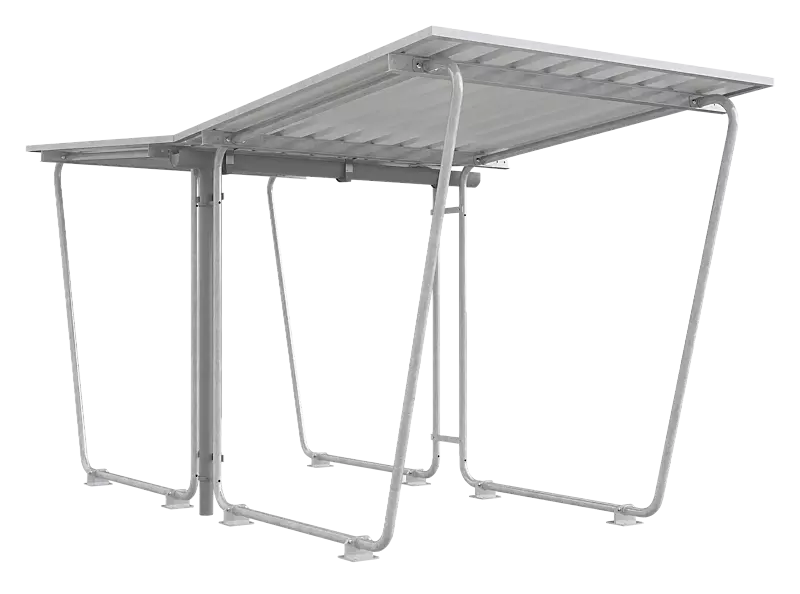 Fahrradüberdachung INDUS mit Trogdach, Dachbreite x Dachtiefe 2145 mm x 4660 mm, Stahlkonstruktion feuerverzinkt