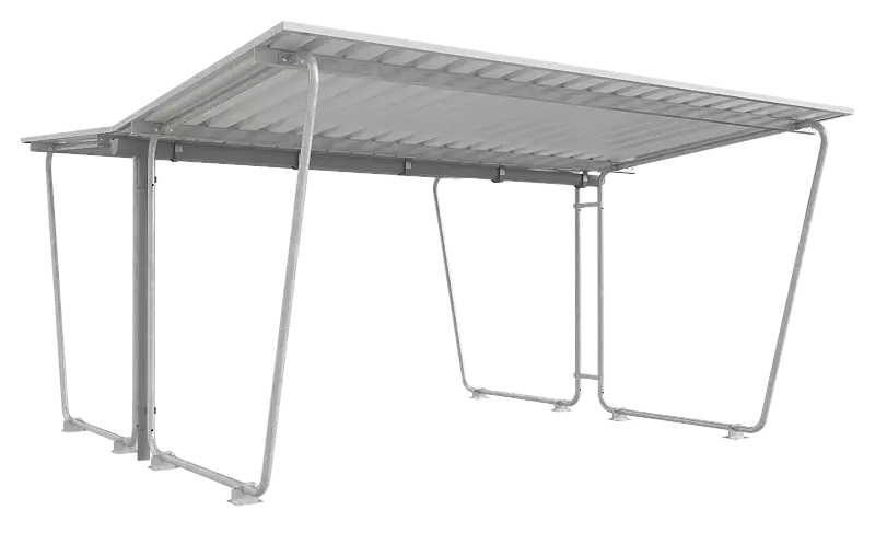 Fahrradüberdachung INDUS mit Trogdach, Dachbreite x Dachtiefe 4800 mm x 4660 mm, Stahlkonstruktion feuerverzinkt