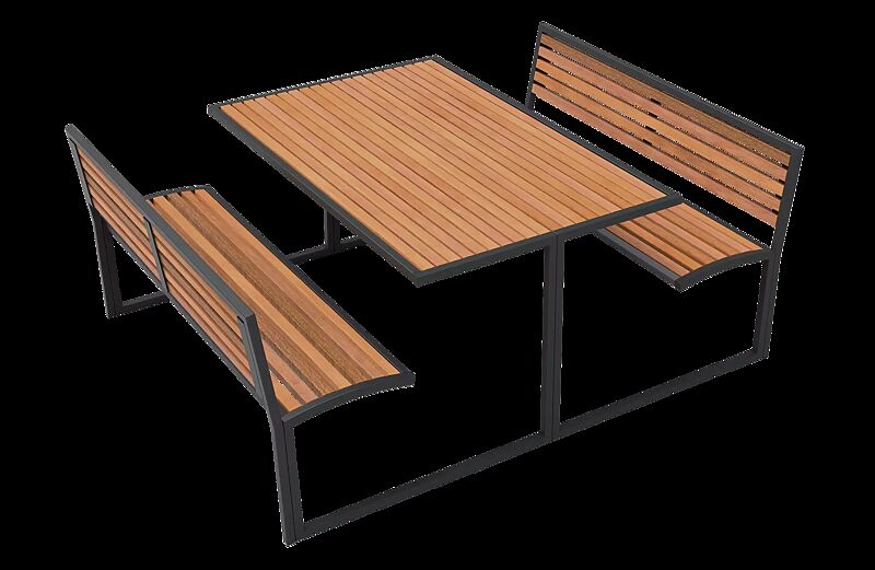 Bank-Tisch-Kombination CAMILLA, mit Hartholzbelattung, Stahlteile in RAL 7016 anthrazitgrau