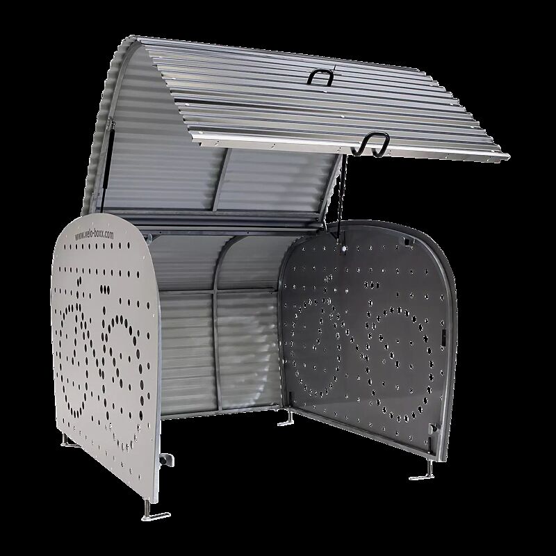Fahrradgarage VELO-BOXX®-Professional für 4 Stellplätze, Klappflügeltür aus Wellblech in RAL 7016 anthrazitgrau, Seitenwände in RAL 7004 signalgrau