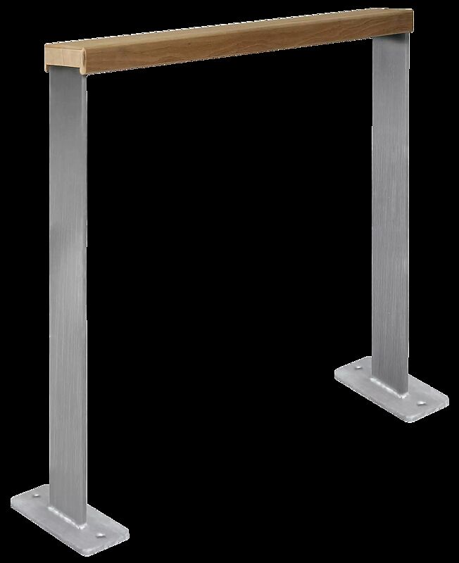 Anlehnbügel UTAH mit Sapeli-Holzlatte, ohne Quersteg, zum Aufdübeln, Edelstahl