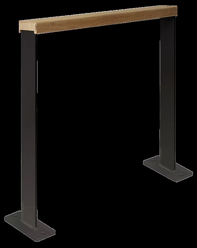 Anlehnbügel UTAH mit Sapeli-Holzlatte, ohne Quersteg, zum Aufdübeln, in RAL 9011 graphitschwarz