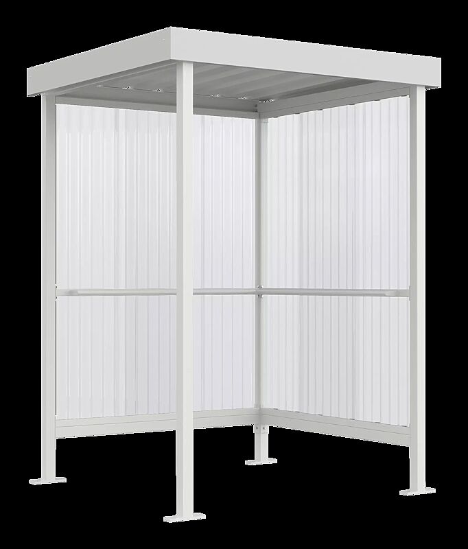 Raucherunterstand CIGAR, Dachbreite x Dachtiefe 1720 mm x 1580 mm, inklusive Rück- / Seitenwand mit integrierter Anlehnmöglichkeit, Stahlkonstruktion in RAL 9002 grauweiß