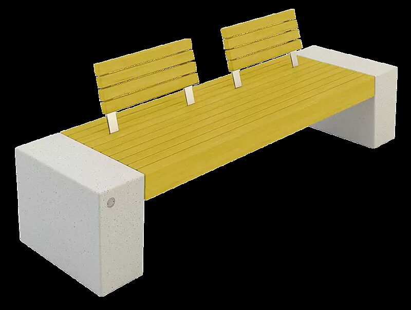 Sitzbank ERACLEA GRES mit 2 Rückenlehnen, aus Beton, in Granitoptik weiß, mit Kieferholz-Auflage