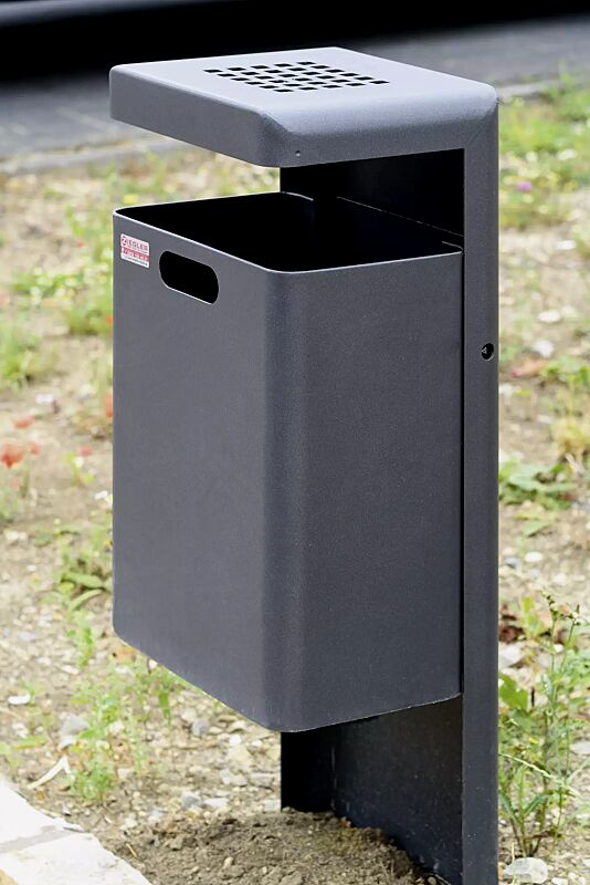 Abfallbehälter HALIFAX, 43 Liter, mit Ascher, zum Einbetonieren, in DB 703 eisenglimmer