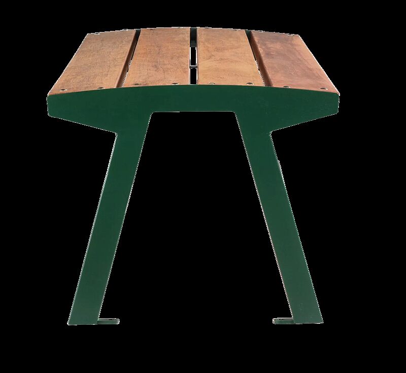 Sitzbank NOALE ohne Rückenlehne, mit Hartholzbelattung, Stahlteile in RAL 6005 moosgrün