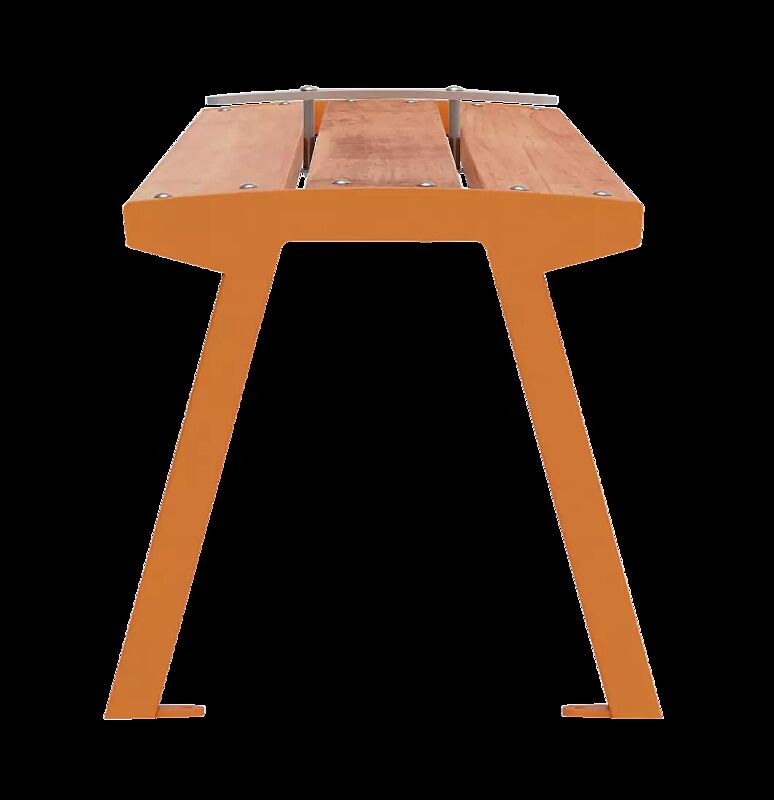 Sitzbank NOALE ohne Rückenlehne, mit Hartholzbelattung, Stahlteile in RAL 2004 hellorange, mit Sitzplatzteiler (Zubehör)