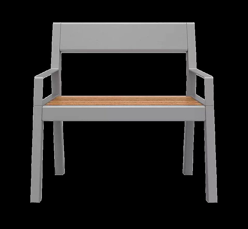 Sitz CASTEO mit Rückenlehne und Armlehnen, mit Hartholzbelattung, Stahlteile in RAL 9007 graualuminium