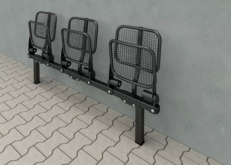 Klappsitz TOLFA, 3-Sitzer mit Rückenlehne, in RAL 7016 anthrazitgrau