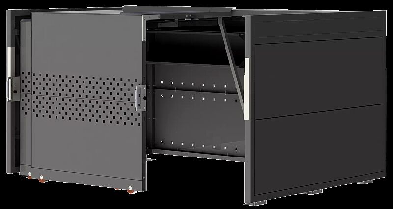 Fahrradgarage STYLEOUT® BIKE QUBIS, Rück-, Seitenwände und Schiebetüren in RAL 7016 anthrazitgrau, Dach Aluminium eloxiert