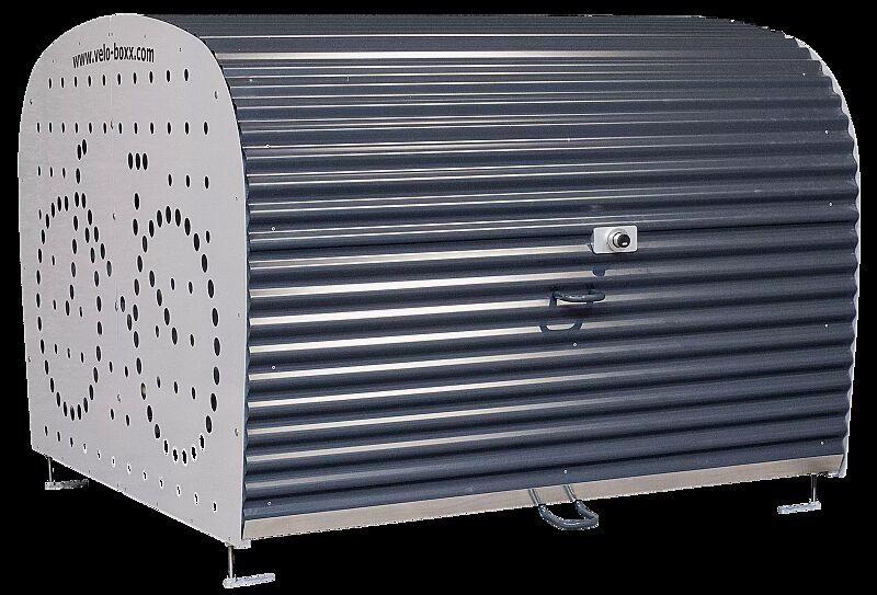 Fahrradgarage VELO-BOXX®-Professional für 5 Stellplätze, Klappflügeltür aus Wellblech in RAL 7016 anthrazitgrau, Seitenwände in RAL 7004 signalgrau