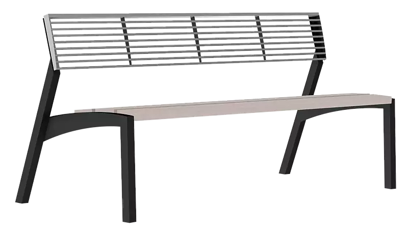 Sitzbank VERA mit Rückenlehne aus Rundstahl, Sitzfläche mit Resysta®-Belattung, lasiert in natur, Stahlteile in RAL 7016 anthrazitgrau